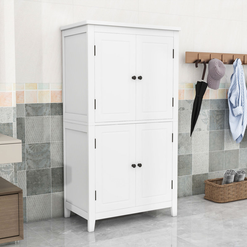 Armoire de rangement élégante pour salle de bain avec 4 portes et tablettes réglables, Blanc, 43.2" H x 23.2" W x 12.2" D