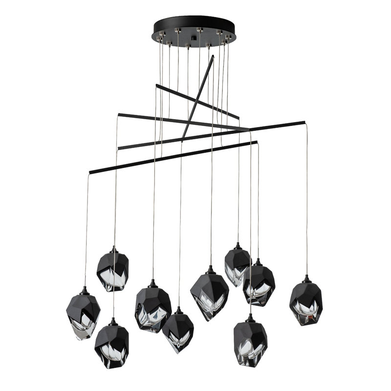 Chrysalis 10-Light Small Crystal Mobile Pendant - White - Black Crystal - Long Overall Height, Vintage Platinum, 88"