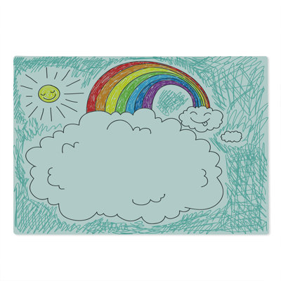 Ambesonne Cartoon Cutting Board Large Size Drawn Rainbow Sun Multicolor