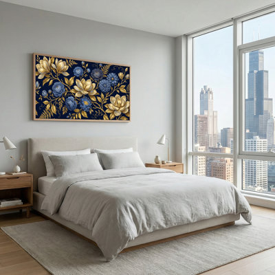 "Floral", art mural sur toile doré, ensemble de 1