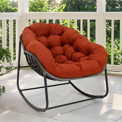 Modern Rocking Chair, Metal Frame, Ergonomic Back with Thick Cushion, 330lbs Capacity, Indoor & Front Porch, Garden, Backyard, Comfortable and Durable