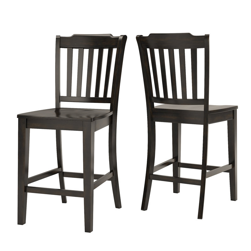 Fortville Solid Wood Counter/Bar Stool, Antique Black, Counter Stool (24" Seat Height)