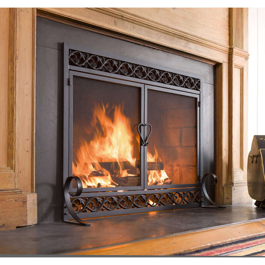 Akiera Small Iron Scrollwork Fireplace Screen With Two Doors