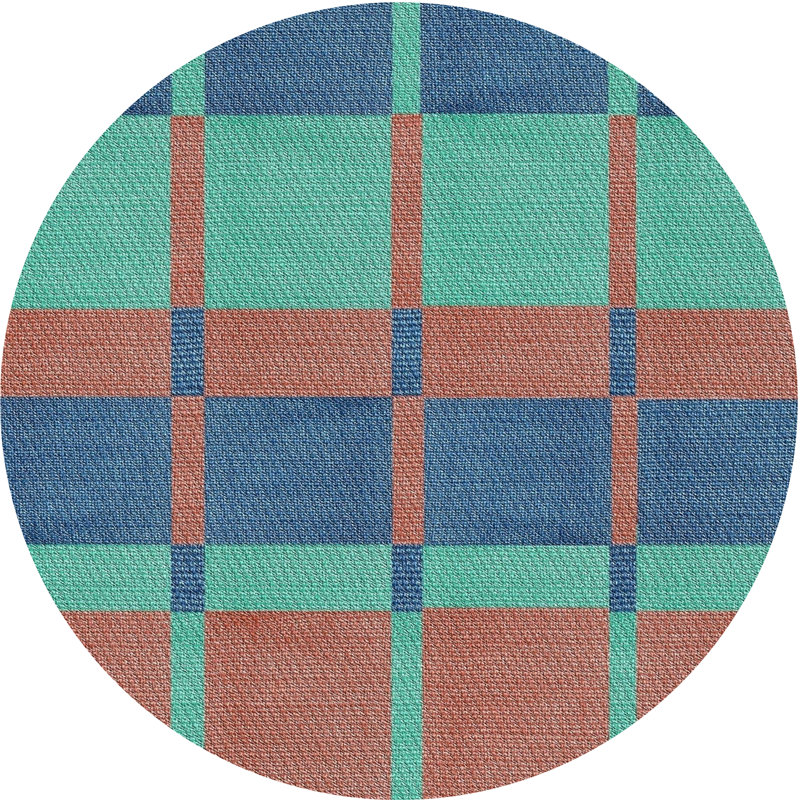 Tapis vert/brun/bleu à motif, Rond 4 pi