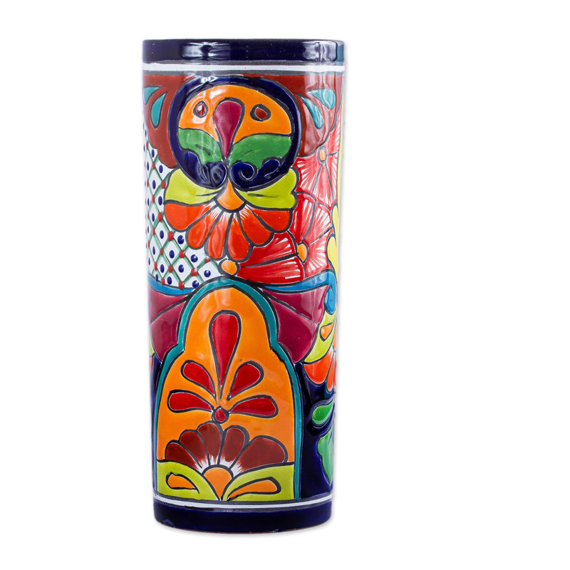 Vase de table cylindrique en céramique Talavera