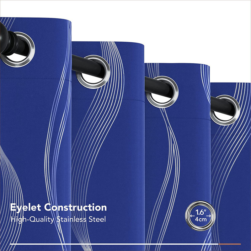 Prewett Super Soft Eyelet Room Darkening Thermal Curtains, Width 117 x Drop 183cm, Blue Wave Line