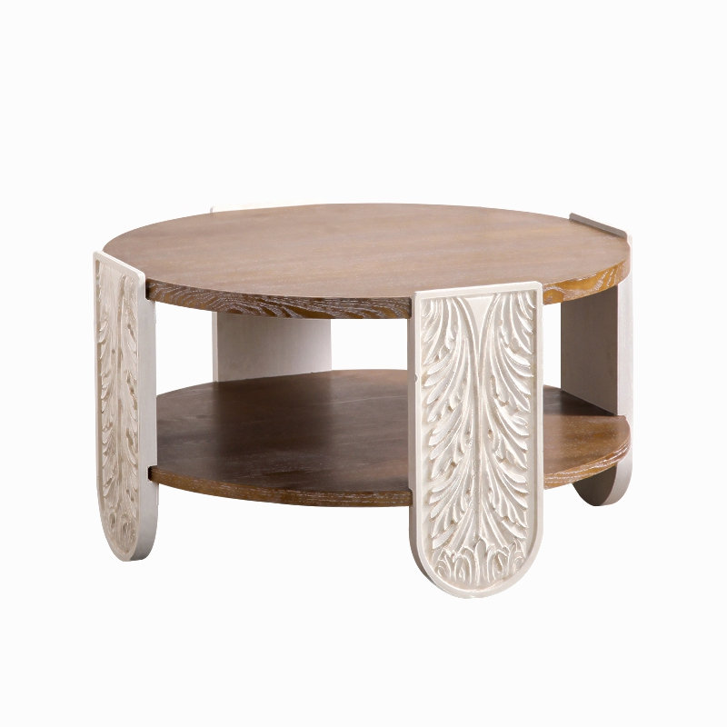 Carved Wooden Coffee Table, Retro End Table With Double-Layer Storage, Small Side Table For Living Room, Palace Style Bedside Table
