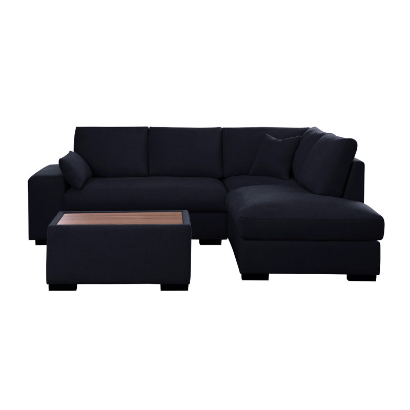 Canapé modulaire gris foncé avec méridienne orientée à droite et console spacieuse de l 100 po en tissu avec assise d'une largeur de 75,5 po