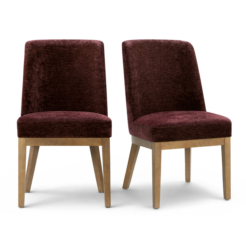 Chaises de salle à manger rembourrées à dossier haut avec pieds en bois massif, assise de 18 po, Bourgogne