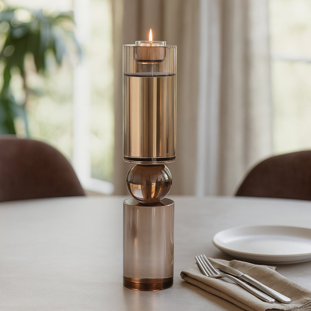 Riter Crystal Candlestick Holder, 15" H x 3" W x 3" D, Bronze