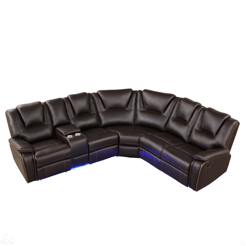 Canapé modulaire en cuir Iliza, H 38,98 po x l 102,36 po x P 87 po, Brun