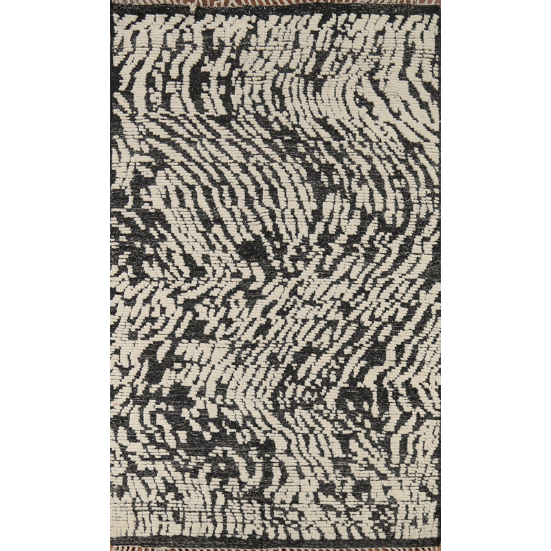 Tapis noir et ivoire en laine noir et ivoire 5 x 8