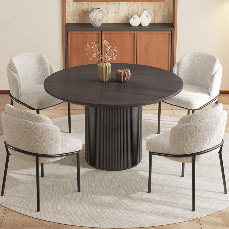 46.46" Modern Black Round Dining Table Set with 4 Chairs for Kitchen, Bar, Living Room, 5