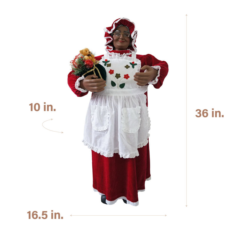 3-Ft Red Velvet and White Apron Mrs. Claus Animatronic