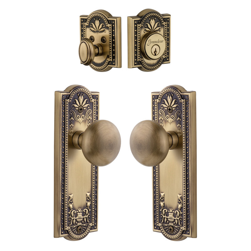 Parthenon Complete Entry Knob Set with Deadbolt, Vintage Brass