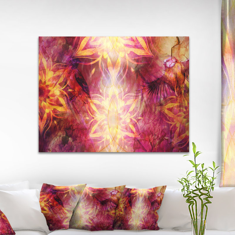 «Titmouse Birds and Golden Mandala», impression, H 16 po x l 32 po x P 1 po, Toile tendue