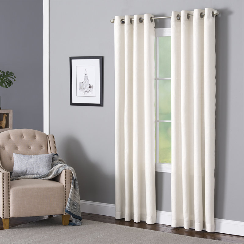 Wein Polyester / Cotton Light-Filtering Solid Color Curtain Panel with Grommet Top, White, 50" x 95"