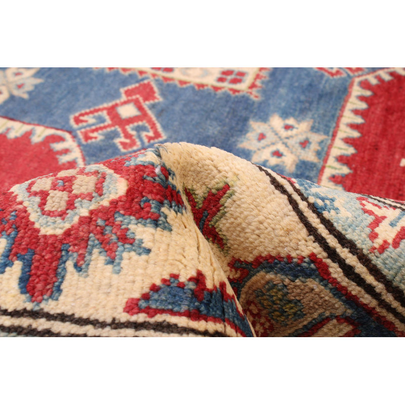 Tapis unique en laine noué à la main nouvel âge de 6 pi 6 po x 9 pi 10 po Tenli en rouge / vert / brun / blanc