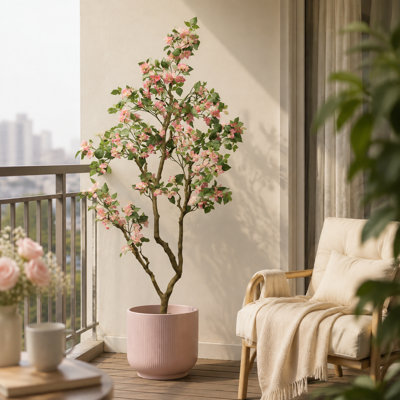 Bougainvillier artificiel en soie de 2,13 m (7 pi) avec fleurs roses, plante à fleurs artificielles en pot pour la décoration intérieure et extérieure de la terrasse.