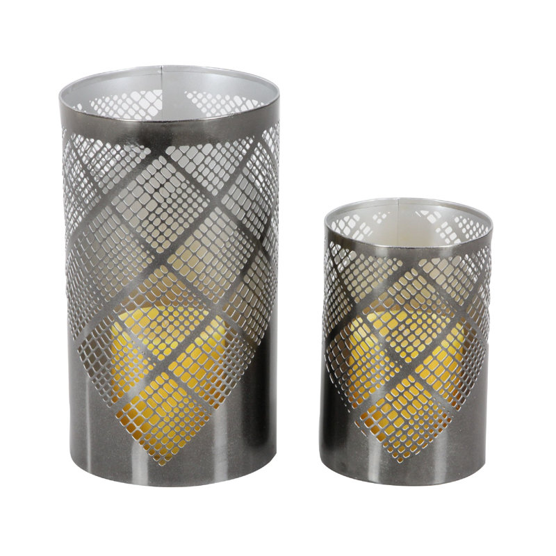 Ensemble de votive cylindrique en métal 2 pièces