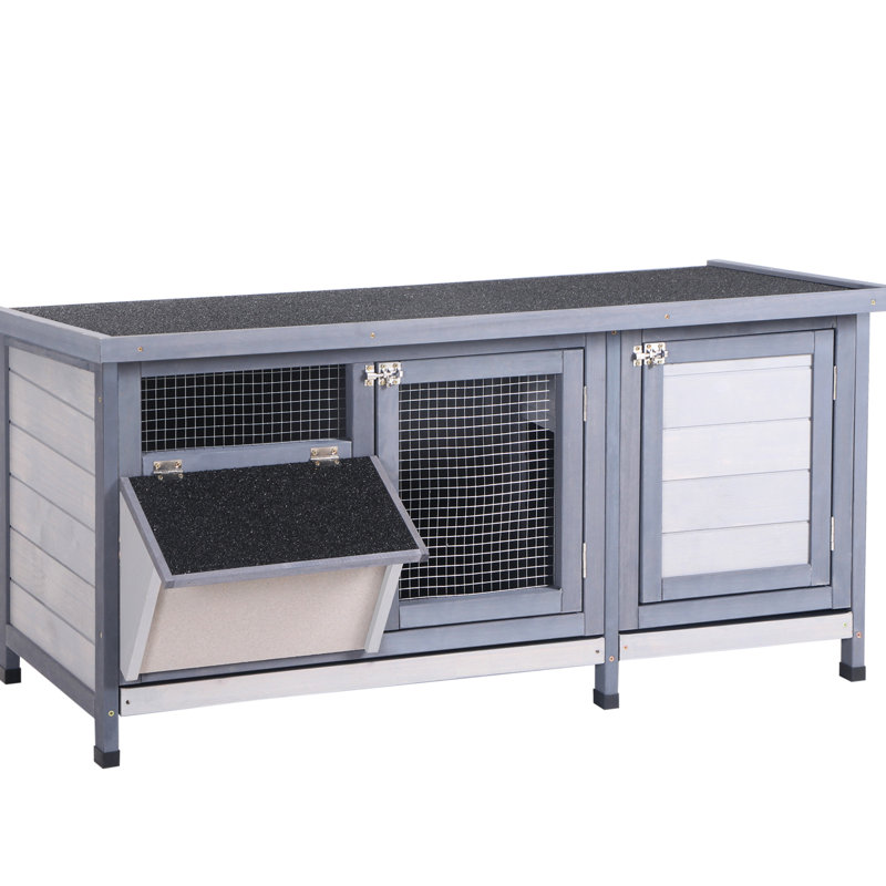 - Bois, gris, imperméable, avec aire d'alimentation et grand cochon d'Inde intérieur, espace, toit ouvrable, intérieur / extérieur