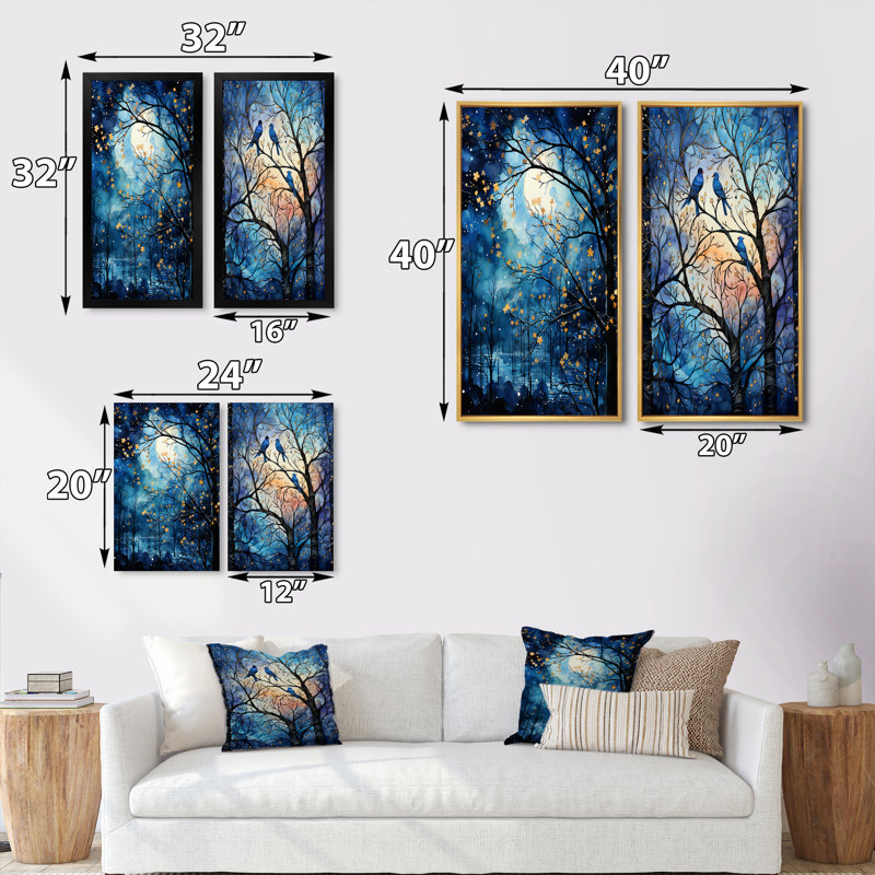 «Tree Moonlit Silhouette», 2 pièces, Cadre noir, H 24 po x l 20 po