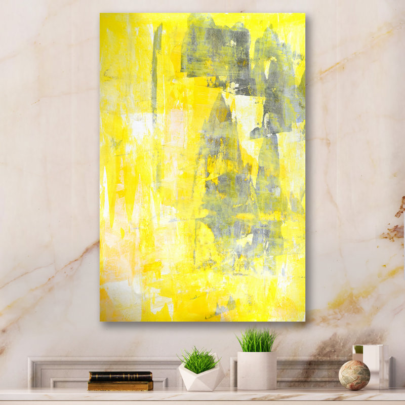 Gris et jaune fusionnant abstrait V - Peinture sur toile, H 20 po x l 12 po x P 1 po, Toile tendue