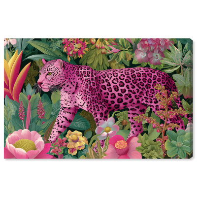 Pink Leopard Canvas Print Floral Wall Decor by Art Remedy, Gallery Wrapped, 15 x 10