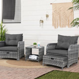 Nevart 2-Person Outdoor All-Weather Wicker Conversation Set with Ottomans and Coffee Table