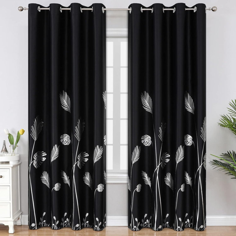 Rideaux occultant à 2 panneaux avec rideaux bloquant la lumière à motif de palmier pour porte de salon coulissante en verre, 52 W x 108 l