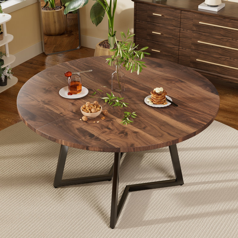 Table de salle à manger de 47,2 pouces pour 4 à 6 personnes, de style campagnard avec plateau rétro et pieds courbés, table de cuisine avec cadre en métal, pour la salle à manger et les repas de famille