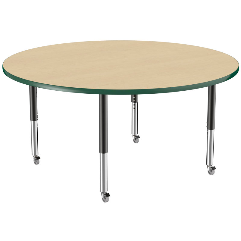 Table ronde à hauteur réglable, H 24 po x L 60 po x l 60 po, Érable / vert, Super