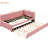 Twin Size Daybed With Trundle, Upholstered In Pink Linen, No Box Spring Needed Linen Fabric Bed Upholstered, Pink,-176502343