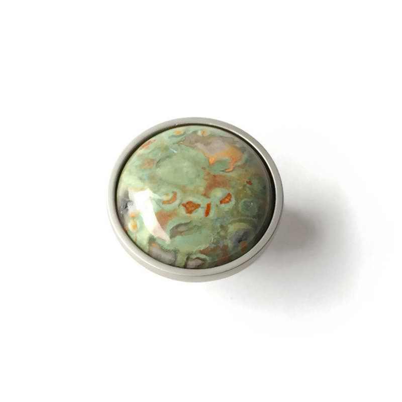 Rainforest Mushroom Knob, Satin Nickel/Green/Red