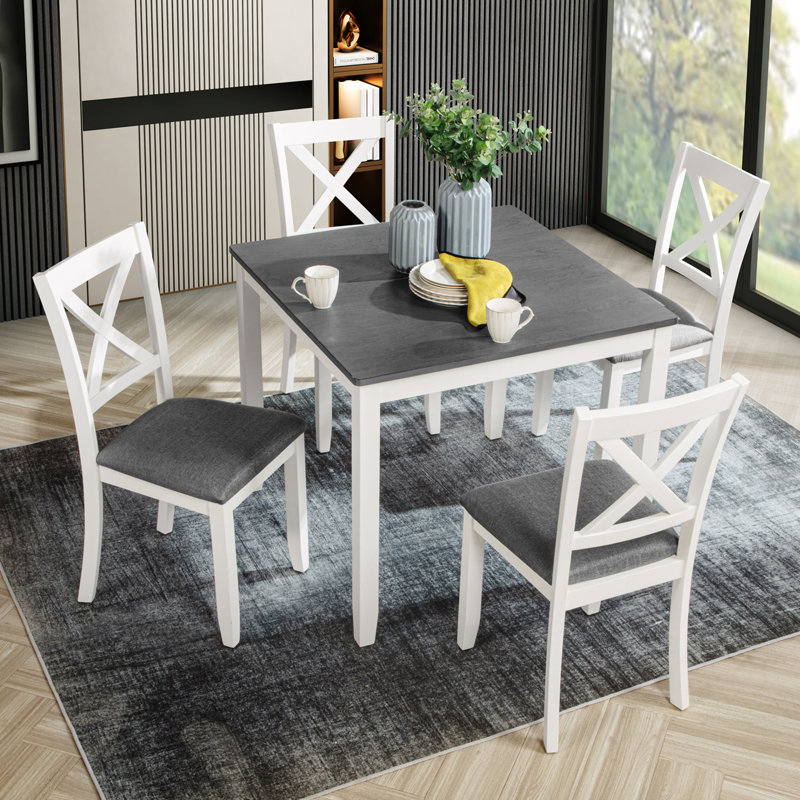Chicraft Modern 5-Piece Dining Table Set with Solid Wood Frame and Waterproof Top, White, Gray/White, Gray