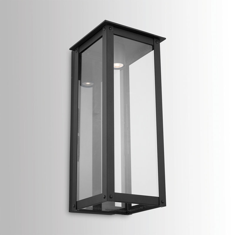 Black Aluminum and Clear Glass Outdoor Wall Lantern