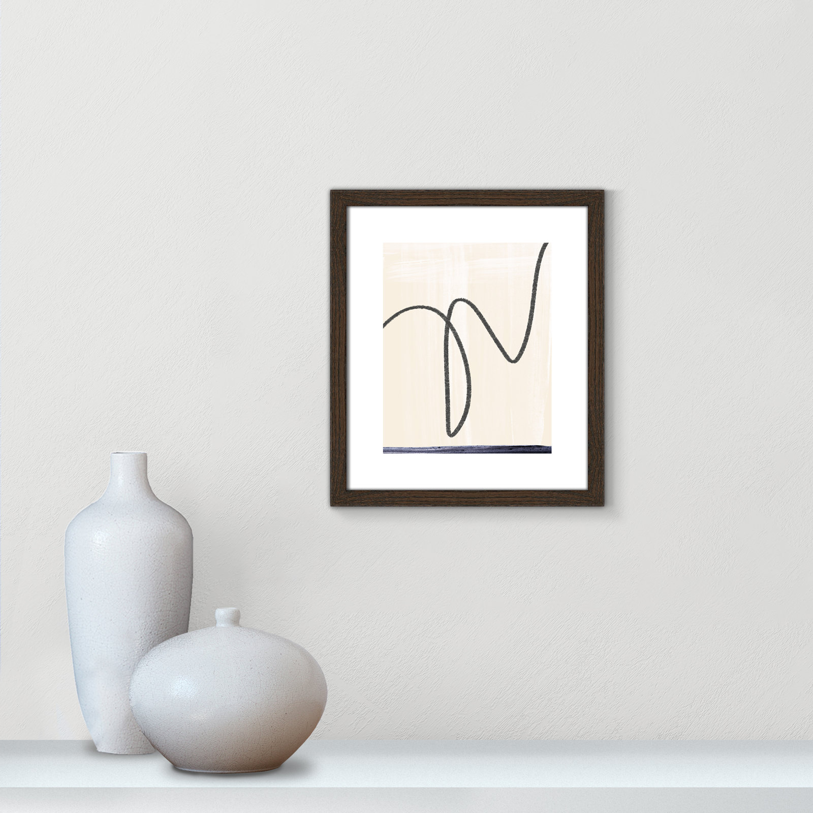 Tigerlily "Departured I" Painting, 15" H x 13" W x 0.75" D, Brown Framed Paper
