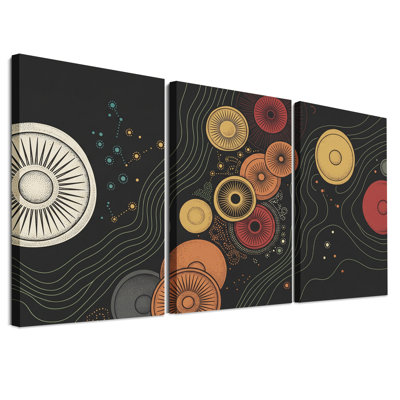 Disques solaires abstraits couleur moutarde et rouille, ensemble de 3 toiles murales