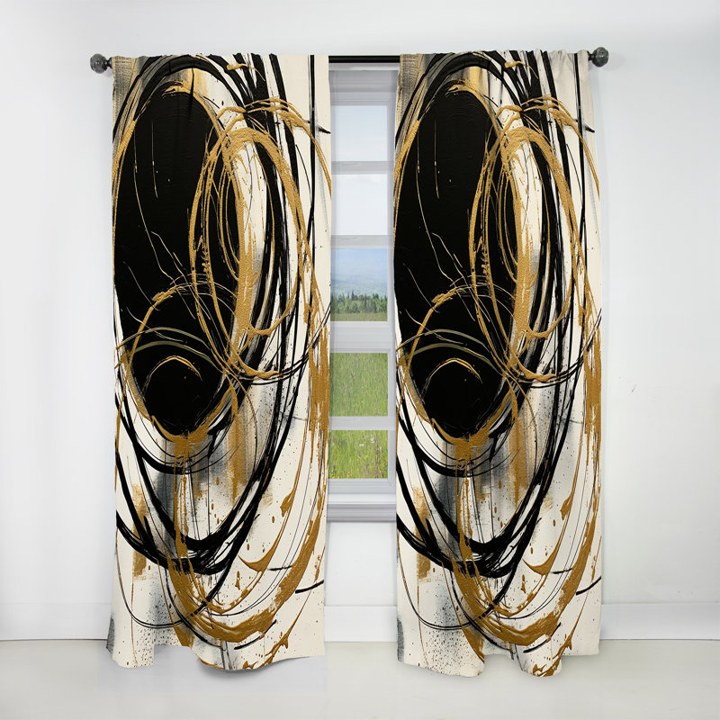 Noir et or The Art of Chaos V - Rideau occultant abstrait - 1 panneau, L 52 po x L 90 po