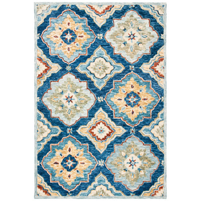 Tapis bleu marine en laine touffeté à la main Deacon