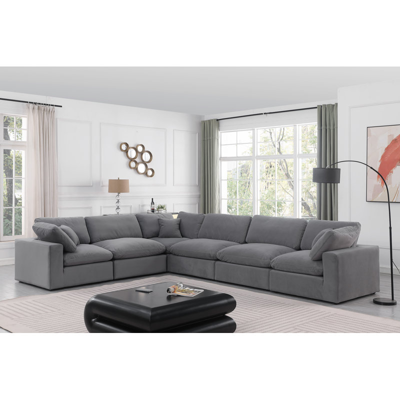 Canapé modulaire réversible en velours de 160 po Homero, Velours gris