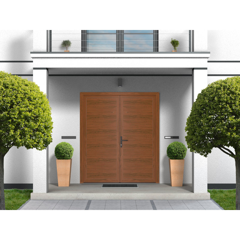 Portes extérieures pré-montées en métal-plastique à l'avant / Portes de garage commerciales et résidentielles en noyer MANUX 8111 72 po x 80 po