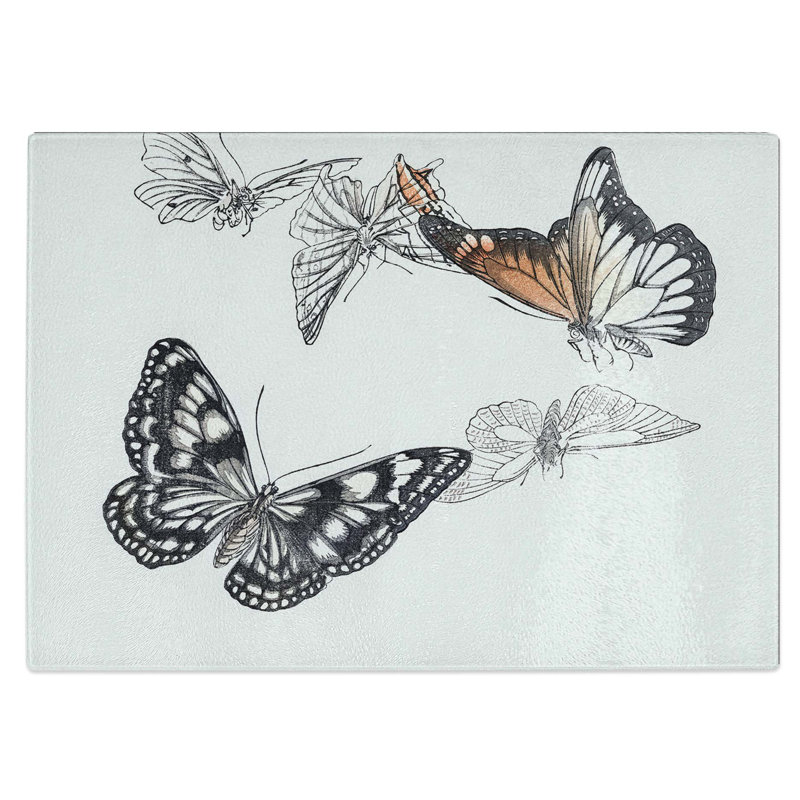 Tempered Glass Butterfly Illustration Chopping Board, 39 cm W x 28.5 cm L