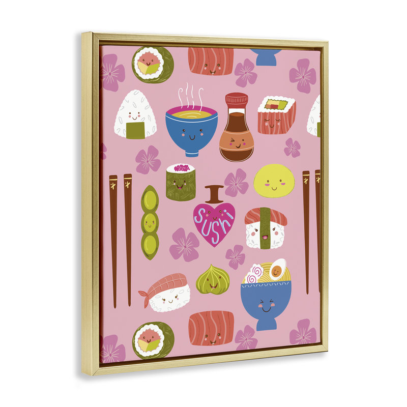 Art mural encadré Kawaii, H 31 po x l 25 po, Cadre flottant métallique doré
