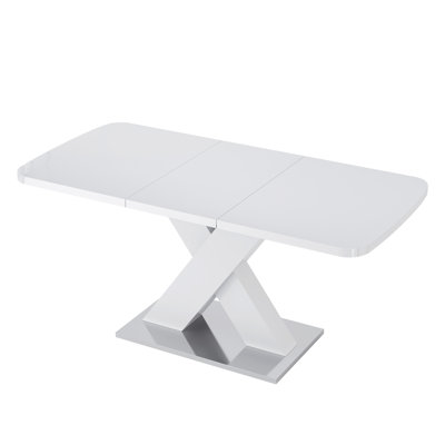 Modern Rectangle Dining Table, Stretchable, Table Top+MDF X-Shape Table Leg With Metal Base