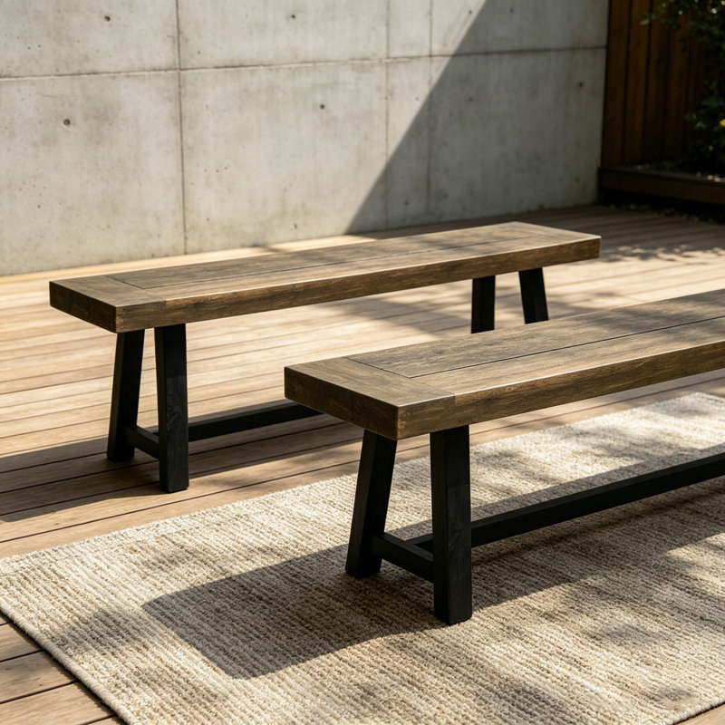 Banc d'extérieur en bois d'acacia, Gris et noir - 2 pièces