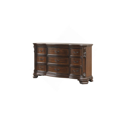 Commode en bois à 9 tiroirs exquise avec poignées en métal pour un rangement spacieux