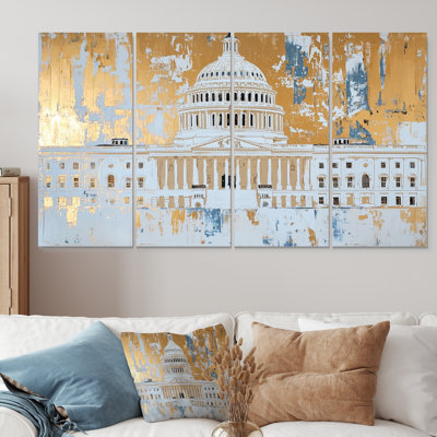 Patriotiste des États-Unis, Capitole des États-Unis à l'aquarelle, patriotiste des États-Unis, art mural moderne, 4 pièces