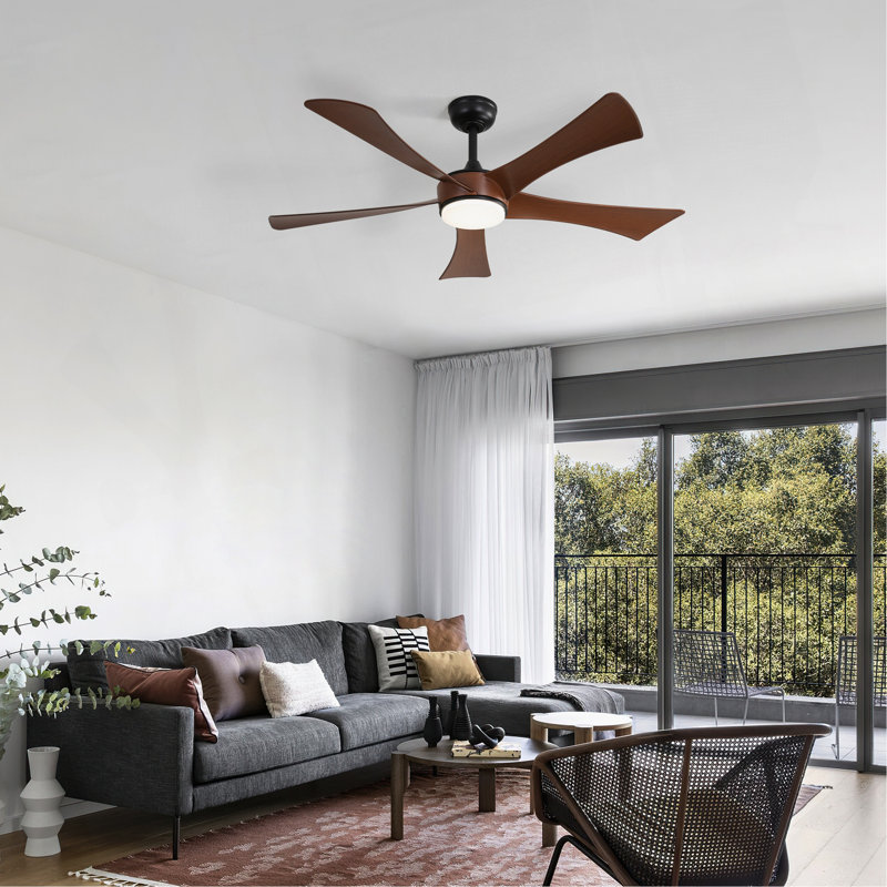 52 Inch Modern Ceiling Fan With 3 Color Dimmable 5 ABS Blades Remote Control Reversible DC Motor With Led Light, Black, Brown