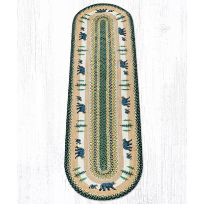  Rustic Cabin Oval Patch Tread Braided Jute Rug with Bear Design